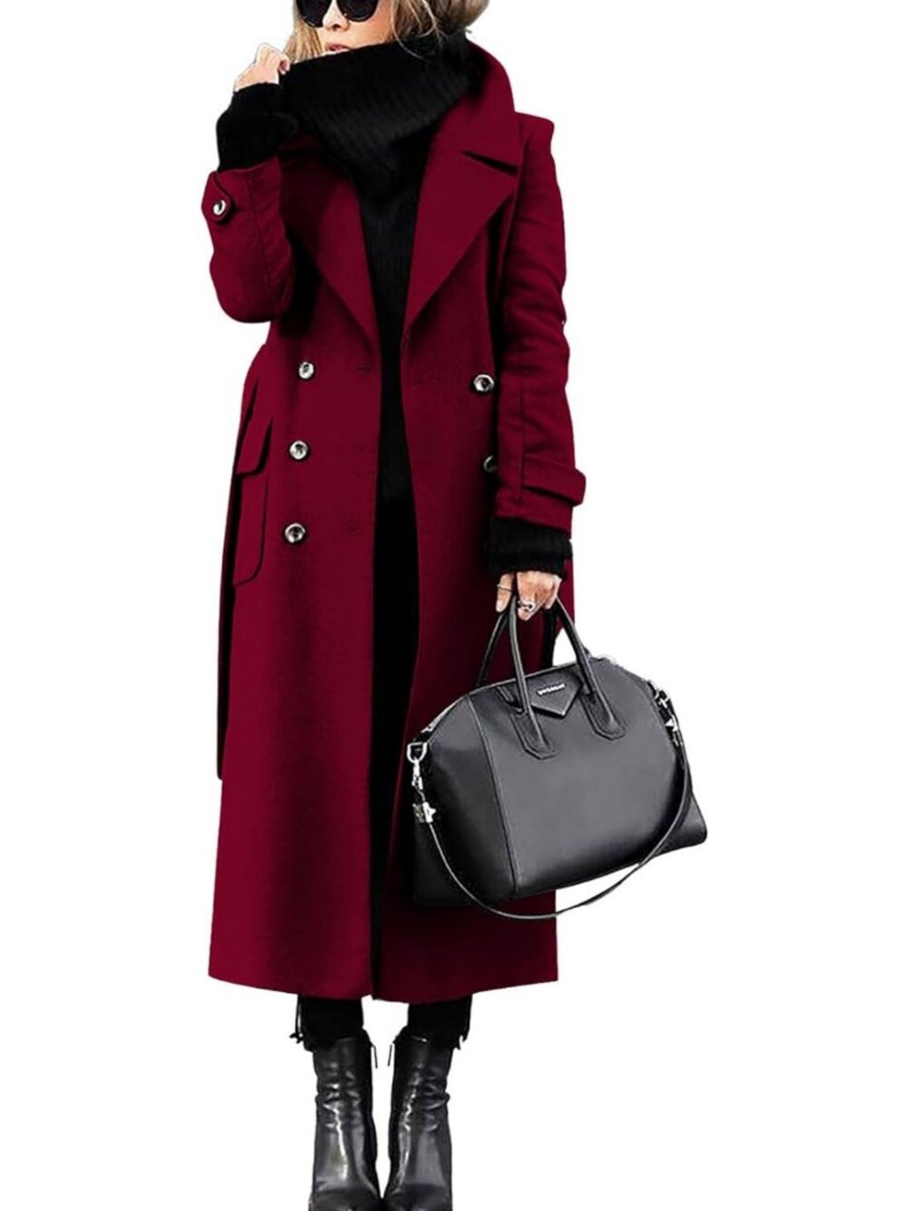 Chic Women's Double Breasted Wool Coat - Stylish Business Casual Pea Coat with